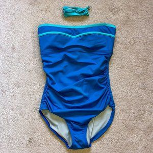 Speedo One Piece Swimsuit Blue Teal Runching
